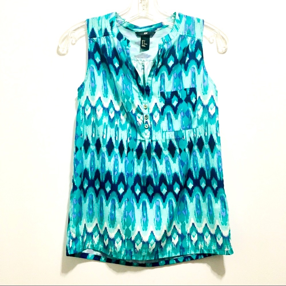 H&M Women’s Turquoise Paisley Aqua Blue Sleeveless Top
